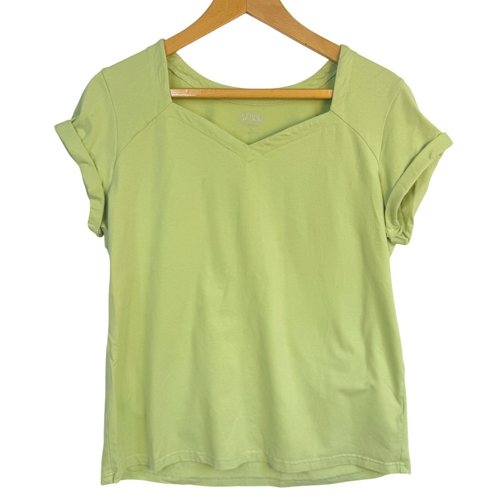 Bob Mackie Wearable Art Lime Green Sweetheart‎ V-Neck Cuffed Sleeve Top Large